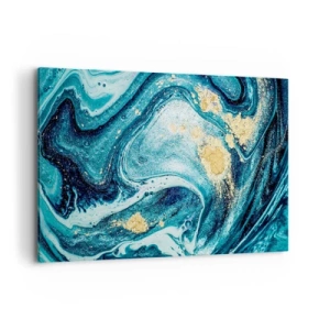 Cuadro sobre lienzo - Impresión de Imagen - Una composición abstracta de ondas y acentos dorados. - 120x80cm - Vórtice azul - Decoración de pared moderna para salón y dormitorio ARTTOR
