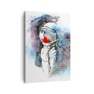 Cuadro sobre lienzo - Impresión de Imagen - Un cosmonauta en una acuarela dinámica con detalles cósmicos. - 50x70cm - A solas con el cosmos - Decoración de pared moderna para salón y dormitorio ARTTOR