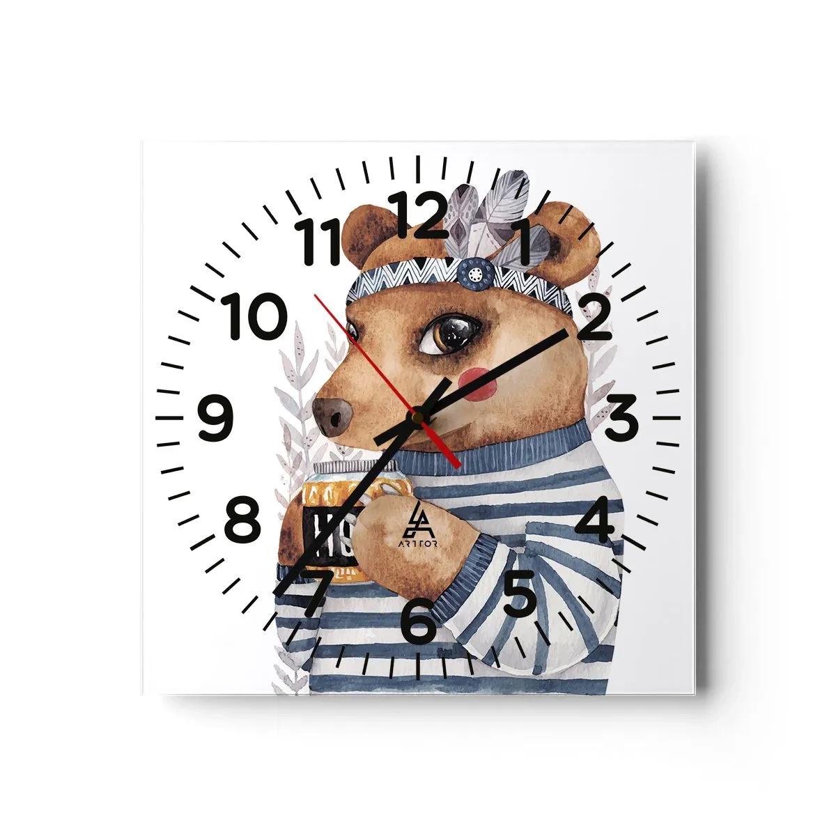 Reloj de pared - Reloj de vidrio - Dulce oso - 40x40 cm