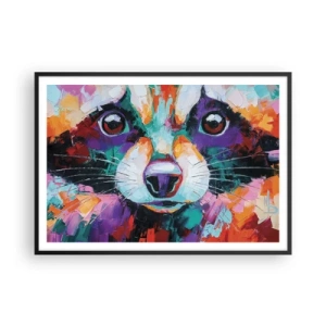 Póster en marco negro - Un retrato colorido de un mapache en el estilo de pintura expresiva. - 100x70cm - Solo buenas emociones - Decoración de pared moderna para salón y dormitorio ARTTOR