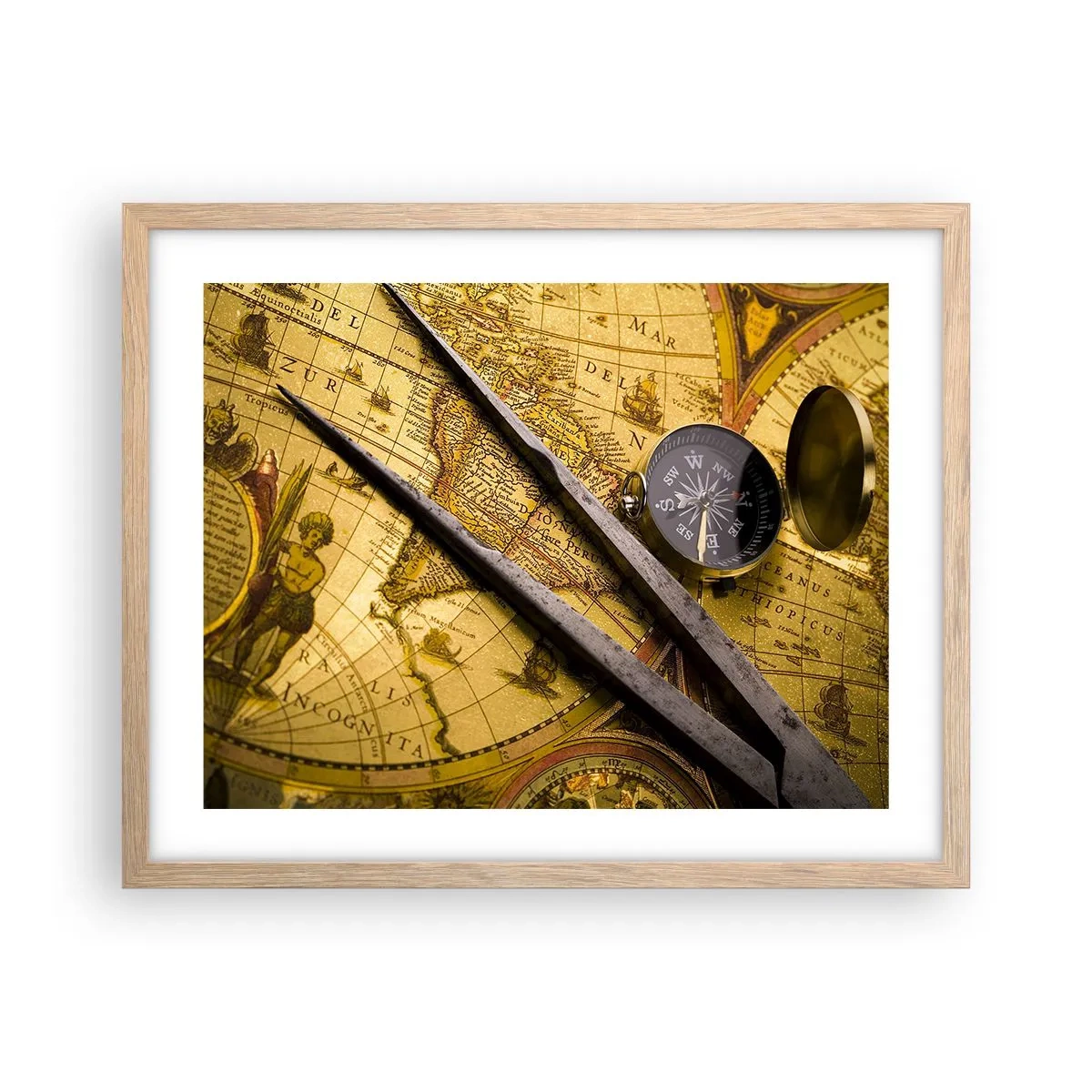 Póster en marco roble claro - ¿Dónde están los tesoros? - 50x40 cm