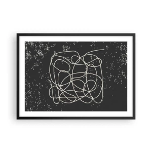 Póster en marco negro - Línea abstracta sobre fondo negro con finos detalles. - 70x50cm - Pensamientos errantes - Decoración de pared moderna para salón y dormitorio ARTTOR