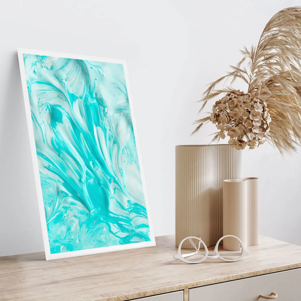 Póster - Patrón abstracto turquesa - 50x70cm - Juntos para siempre - Decoración de pared moderna para salón y dormitorio ARTTOR