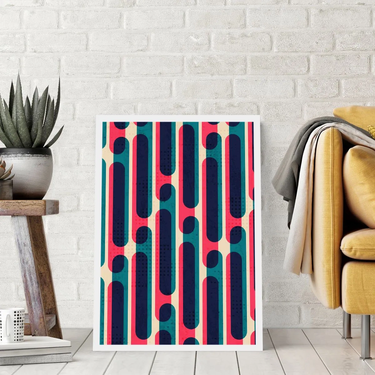 Póster - Patrón geométrico en tonos rojos y azules. - 50x70cm - Profundidad y relieve - Decoración de pared moderna para salón y dormitorio ARTTOR