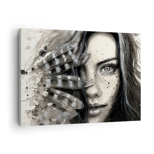 Cuadro sobre lienzo - Impresión de Imagen - Retrato artístico de una mujer con detalles abstractos. - 70x50cm - Belleza salvaje - Decoración de pared moderna para salón y dormitorio ARTTOR