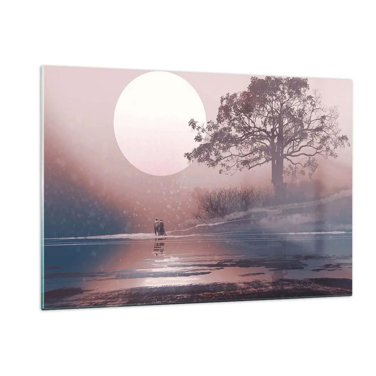 Cuadro sobre vidrio - Impresiones sobre Vidrio - Un paisaje mágico con un árbol, una luna y figuras. - 120x80cm - Rarezas nocturnas - Decoración de pared moderna para salón y dormitorio ARTTOR