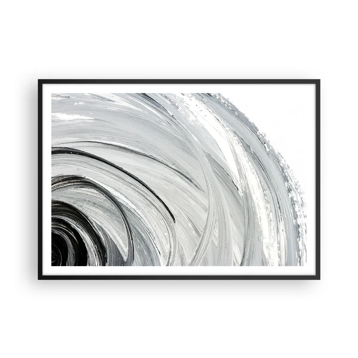 Póster en marco negro - Un remolino monocromático en tonos de gris y negro. - 100x70cm - Composición orbital - Decoración de pared moderna para salón y dormitorio ARTTOR