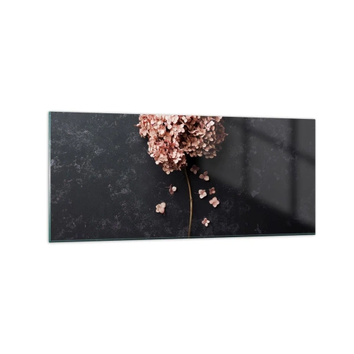 Cuadro sobre vidrio - Impresiones sobre Vidrio - Una delicada flor de hortensia sobre un fondo oscuro. - 120x50cm - Un signo verdaderamente romántico - Decoración de pared moderna para salón y dormitorio ARTTOR