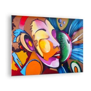 Cuadro sobre vidrio - Impresiones sobre Vidrio - Abstracción colorida de rostros al estilo del arte callejero - 70x50cm - Toque de color - Decoración de pared moderna para salón y dormitorio ARTTOR