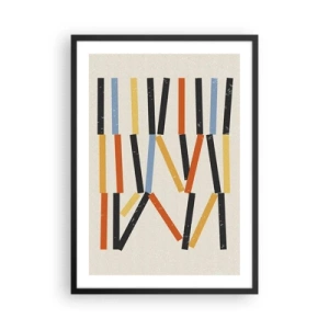 Póster en marco negro - Abstracción geométrica colorida con líneas verticales. - 50x70cm - Composición horizontal - Decoración de pared moderna para salón y dormitorio ARTTOR