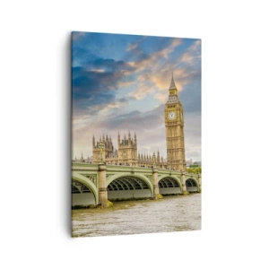Cuadro sobre lienzo - Impresión de Imagen - El Big Ben y el puente de Westminster contra el cielo al anochecer - 50x70cm - El tiempo se detuvo en el Imperio - Decoración de pared moderna para salón y dormitorio ARTTOR