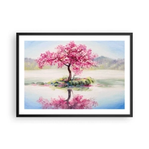 Póster en marco negro - Un árbol en flor en aguas tranquilas - 70x50cm - Una celebración de la primavera - Decoración de pared moderna para salón y dormitorio ARTTOR
