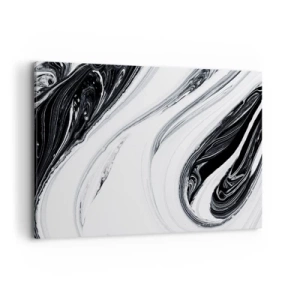 Cuadro sobre lienzo - Impresión de Imagen - Abstracción en blanco y negro con líneas dinámicas y remolinos. - 120x80cm - Combinando opuestos - Decoración de pared moderna para salón y dormitorio ARTTOR