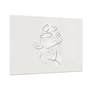 Cuadro sobre vidrio - Impresiones sobre Vidrio - Un rostro de mujer minimalista dibujado con una sola línea. - 100x70cm - Contorno de un sueño - Decoración de pared moderna para salón y dormitorio ARTTOR