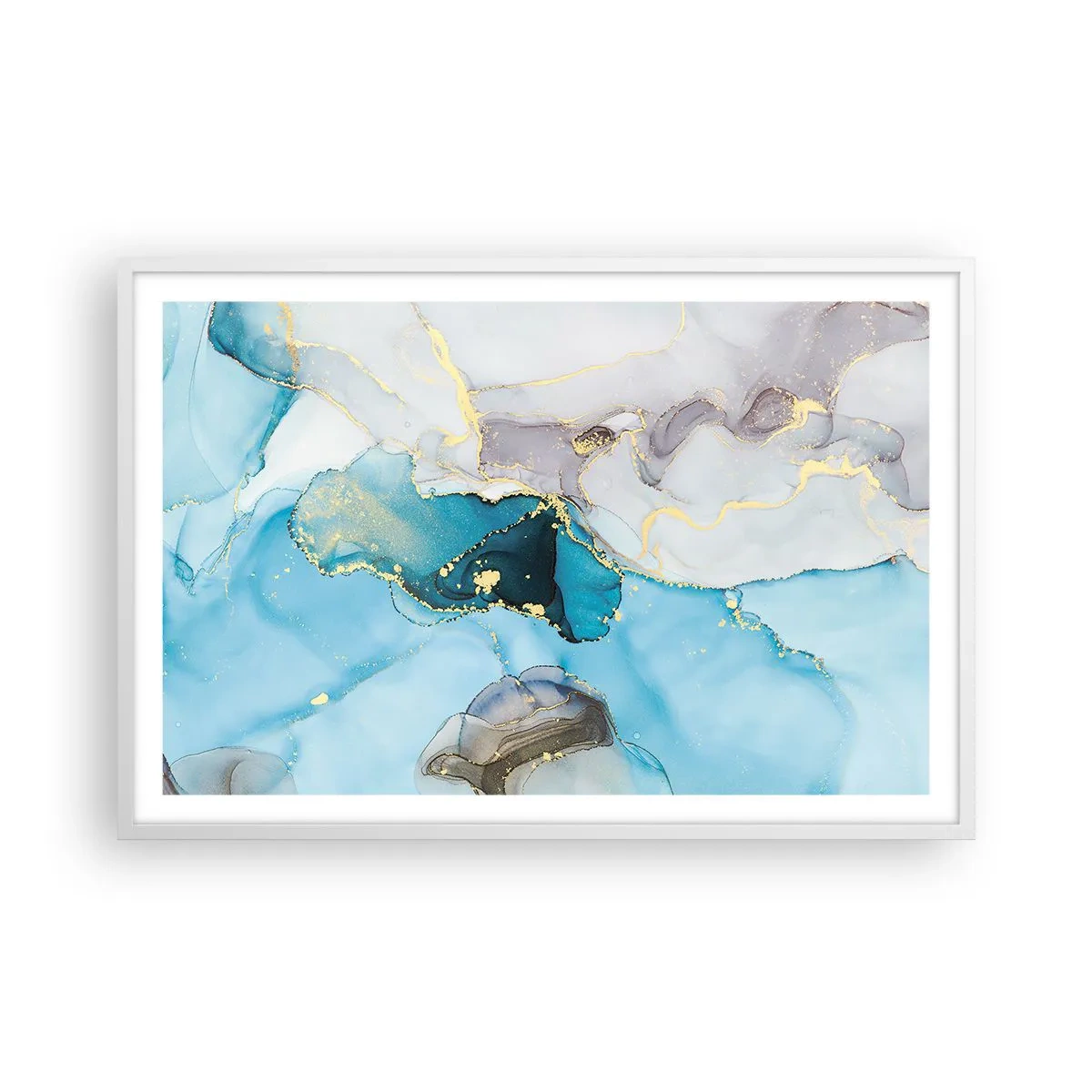 Póster en marco blanco - Un estudio del encuentro entre el gris y el turquesa - 91x61 cm