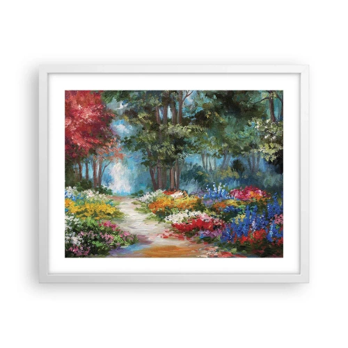 Póster en marco blanco - Jardín forestal, bosque floral - 50x40 cm