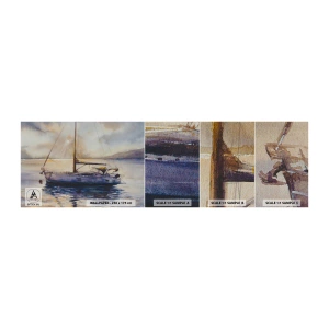 Muestra de fotomural autoadhesivo Deluxe Sticker - Atardecer en la bahía - Velero, Pesca, Playa - 100x30 cm