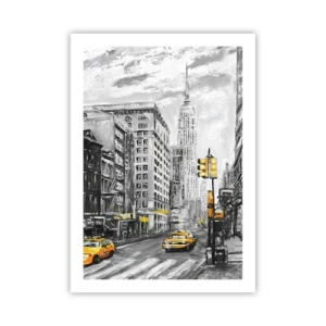 Póster - Una calle de Nueva York con taxis amarillos al fondo. - 50x70cm - Una de las muchas historias de la gran manzana - Decoración de pared moderna para salón y dormitorio ARTTOR