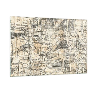 Cuadro sobre vidrio - Impresiones sobre Vidrio - Una estructura abstracta compleja con patrones geométricos y esquemáticos. - 120x80cm - A la espera de ser descifrado - Decoración de pared moderna para salón y dormitorio ARTTOR