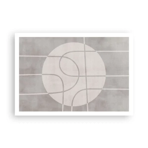 Póster - Patrón geométrico en tonos grises y blancos. - 100x70cm - Circular y rectilíneo - Decoración de pared moderna para salón y dormitorio ARTTOR