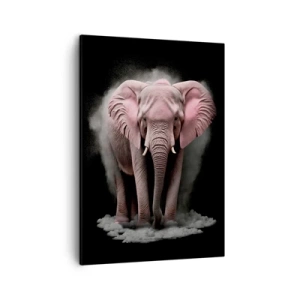 Cuadro sobre lienzo - Impresión de Imagen - Una interpretación artística de un elefante rosa sobre un fondo negro. - 50x70cm - El rey rosado de oriente - Decoración de pared moderna para salón y dormitorio ARTTOR