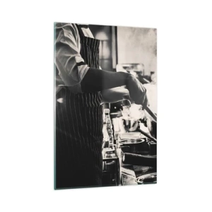 Cuadro sobre vidrio - Impresiones sobre Vidrio - Un chef trabajando en la cocina con vapor saliendo de una sartén. - 80x120cm - Alquimia de sabores - Decoración de pared moderna para salón y dormitorio ARTTOR