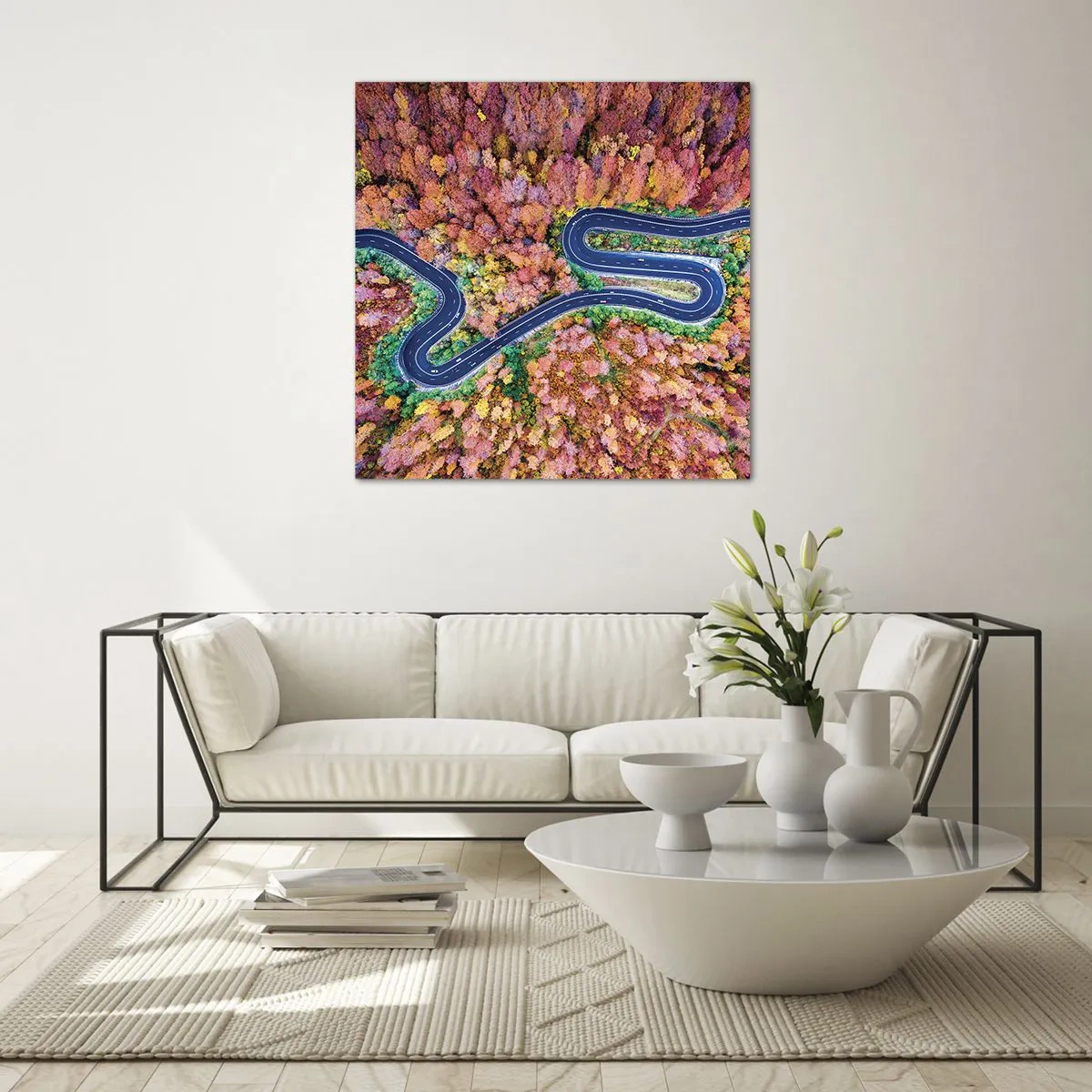 Cuadro sobre vidrio - Impresiones sobre Vidrio - Un camino sinuoso a través del bosque - 40x40 cm