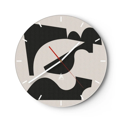 Reloj de pared - Reloj de vidrio - Formas geométricas negras sobre un fondo beige claro - 30x30cm - Para automontaje - Decoración de pared moderna para salón, cocina y dormitorio ARTTOR
