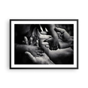 Póster en marco negro - Manos en blanco y negro de diferentes generaciones. - 70x50cm - Ser humano - Decoración de pared moderna para salón y dormitorio ARTTOR