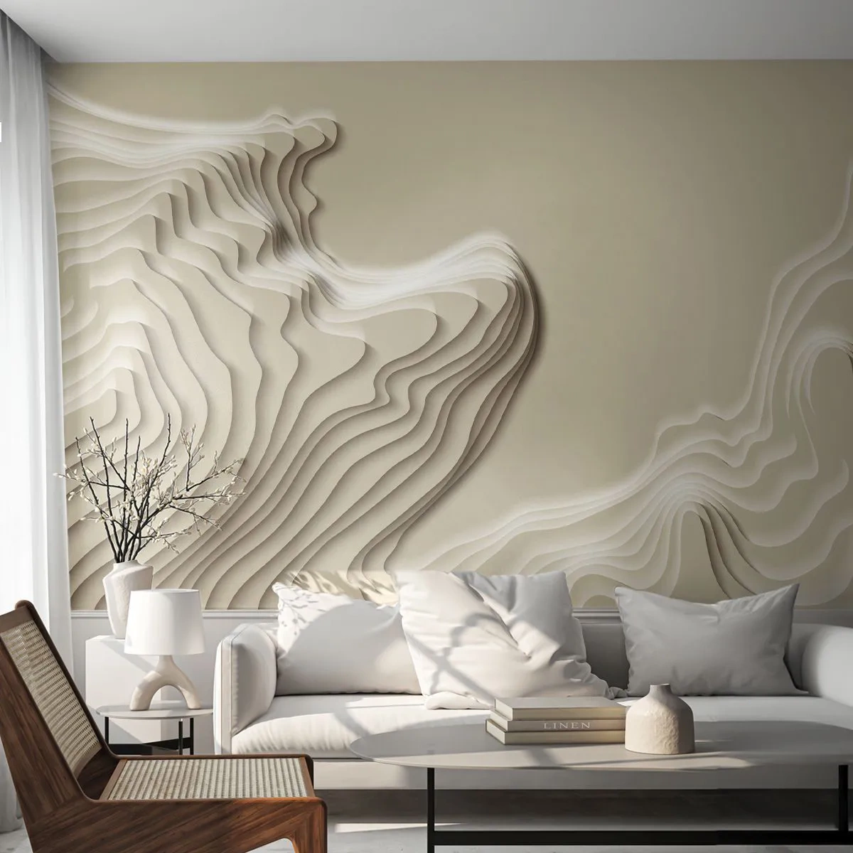 Fotomural Premium Sand - Ondas abstractas y estructuras en capas en tonos beige - 100x70cm - Topografía del arte - Decoración de pared moderna para salón y dormitorio ARTTOR