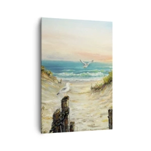 Cuadro sobre lienzo - Impresión de Imagen - Costa con gaviotas y dunas al atardecer - 70x100cm - Un retiro ventoso - Decoración de pared moderna para salón y dormitorio ARTTOR