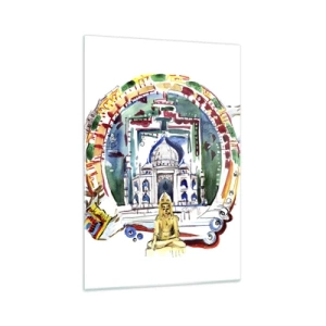 Cuadro sobre vidrio - Impresiones sobre Vidrio - Una colorida ilustración de la arquitectura india. - 70x100cm - Hindú - Decoración de pared moderna para salón y dormitorio ARTTOR