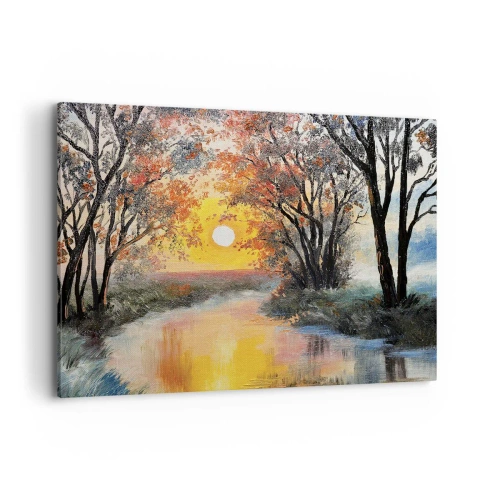 Cuadro sobre lienzo - Impresión de Imagen - Puesta de sol sobre el río en un paisaje otoñal - 100x70cm - Ambiente otoñal - Decoración de pared moderna para salón y dormitorio ARTTOR