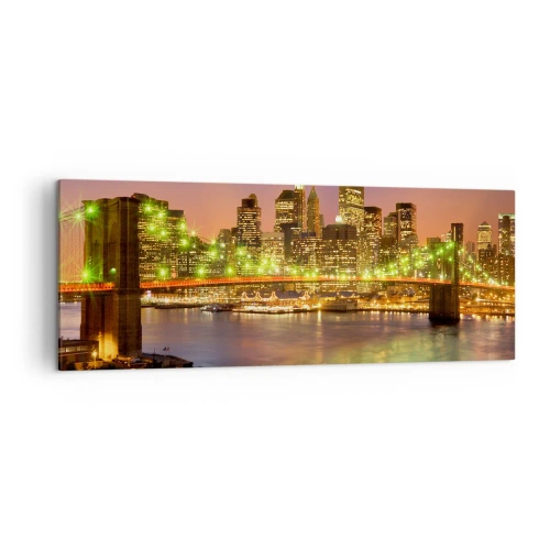 Cuadro sobre lienzo - Impresión de Imagen - Puente iluminado en una ciudad moderna por la noche - 140x50cm - Aquí la luz nunca se apaga - Decoración de pared moderna para salón y dormitorio ARTTOR