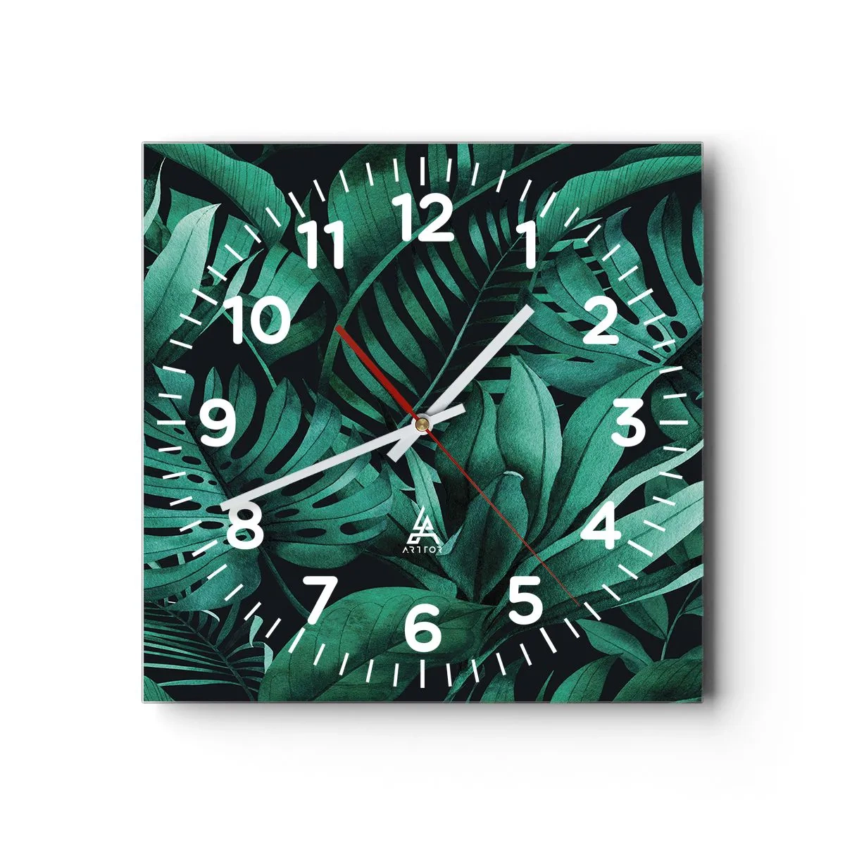 Reloj de pared - Reloj de vidrio - Profundidad del verde tropical - 40x40 cm