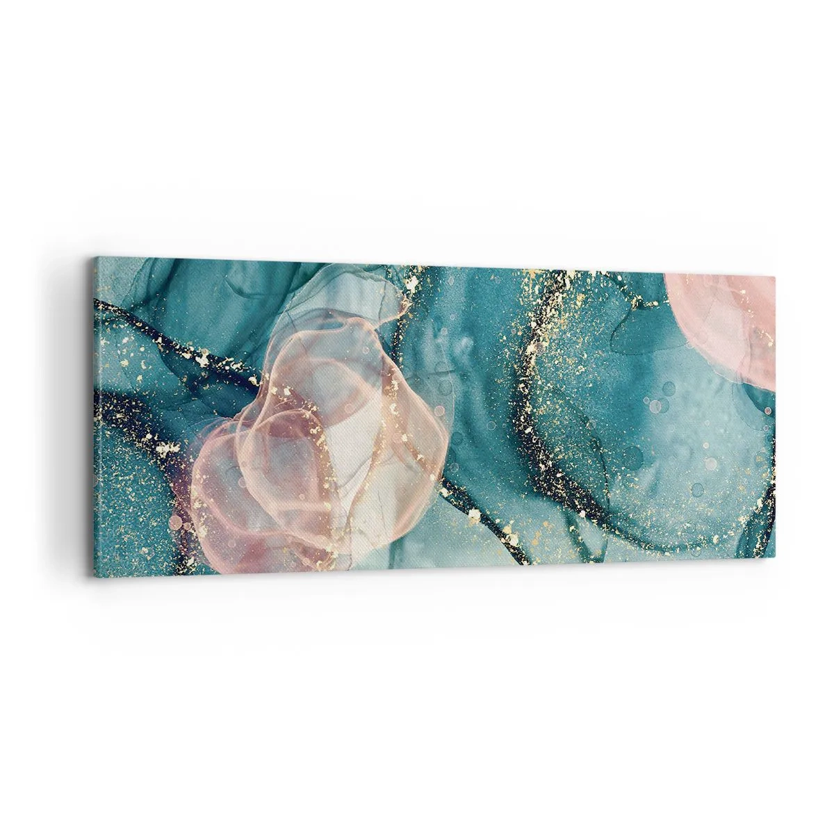 Cuadro sobre lienzo - Impresión de Imagen - Seda azul, tul rosa - 100x40 cm