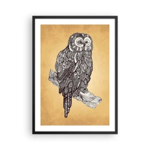 Póster en marco negro - Un búho estilizado con un patrón ornamental sobre un fondo beige. - 50x70cm - Intrincados ornamentos de sabiduría - Decoración de pared moderna para salón y dormitorio ARTTOR