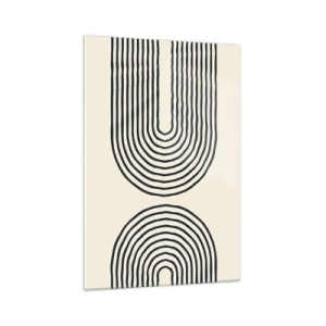 Cuadro sobre vidrio - Impresiones sobre Vidrio - Patrón geométrico abstracto con líneas simétricas sobre un fondo claro. - 70x100cm - Próximamente... - Decoración de pared moderna para salón y dormitorio ARTTOR