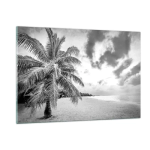 Cuadro sobre vidrio - Impresiones sobre Vidrio - Una palmera blanca y negra en una playa vacía con un cielo nublado. - 120x80cm - Anhelo de soledad.... - Decoración de pared moderna para salón y dormitorio ARTTOR