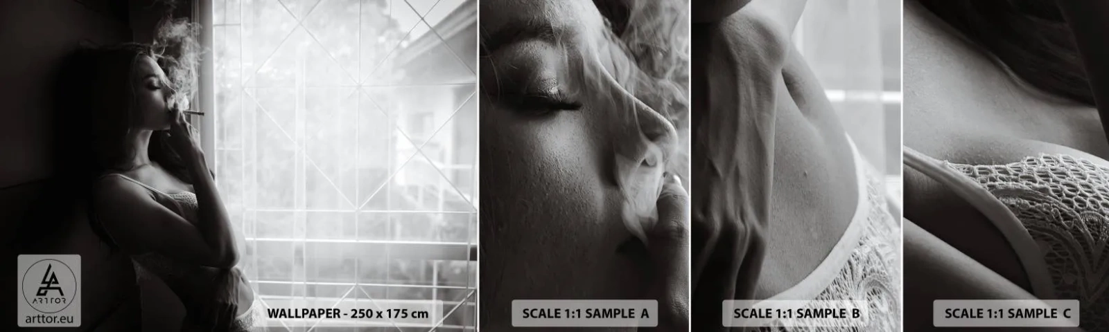 Muestra De Fotomural Standard Eco - Un momento sensual - Mujer, Cigarrillo, Dormitorio - 100x30 cm