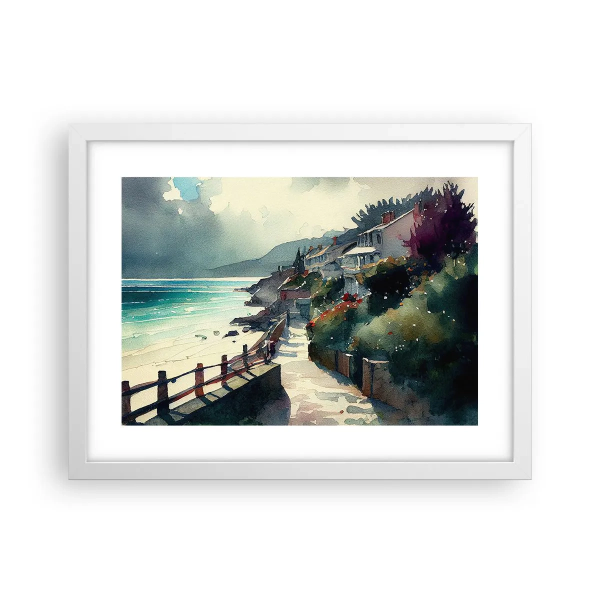 Póster en marco blanco - Ciudad mediterránea - 40x30 cm