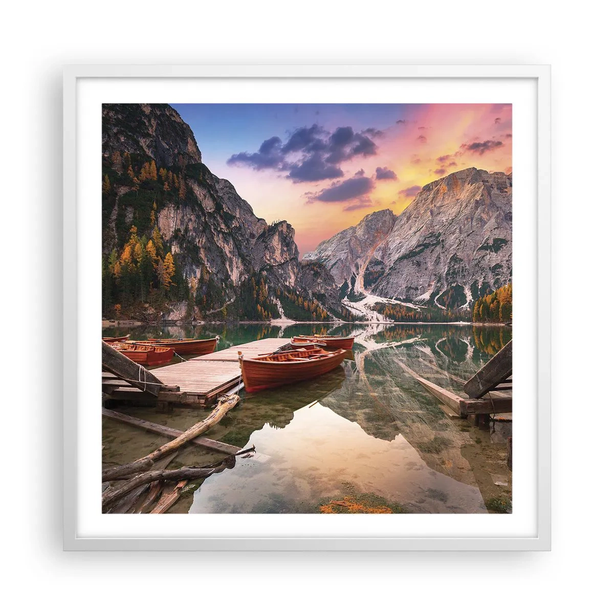 Póster en marco blanco - Espejo entre montañas - 60x60 cm