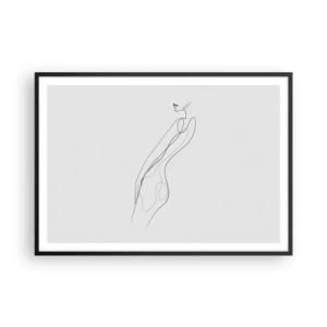 Póster en marco negro - Una línea minimalista que muestra una silueta sobre un fondo claro. - 100x70cm - Apenas una promesa - Decoración de pared moderna para salón y dormitorio ARTTOR