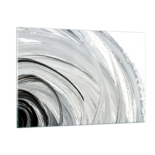 Cuadro sobre vidrio - Impresiones sobre Vidrio - Una espiral en blanco y negro con pinceladas dinámicas. - 120x80cm - Composición orbital - Decoración de pared moderna para salón y dormitorio ARTTOR