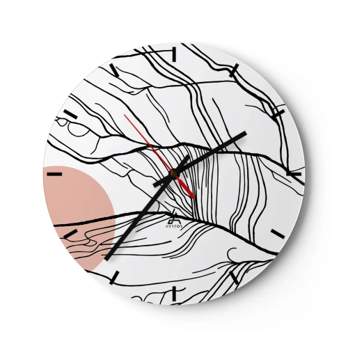 Reloj de pared - Reloj de vidrio - Líneas negras artísticas que se asemejan a ramitas sobre un fondo blanco. - 30x30cm - En una red de ramas - Decoración de pared moderna para salón, cocina y dormitorio ARTTOR