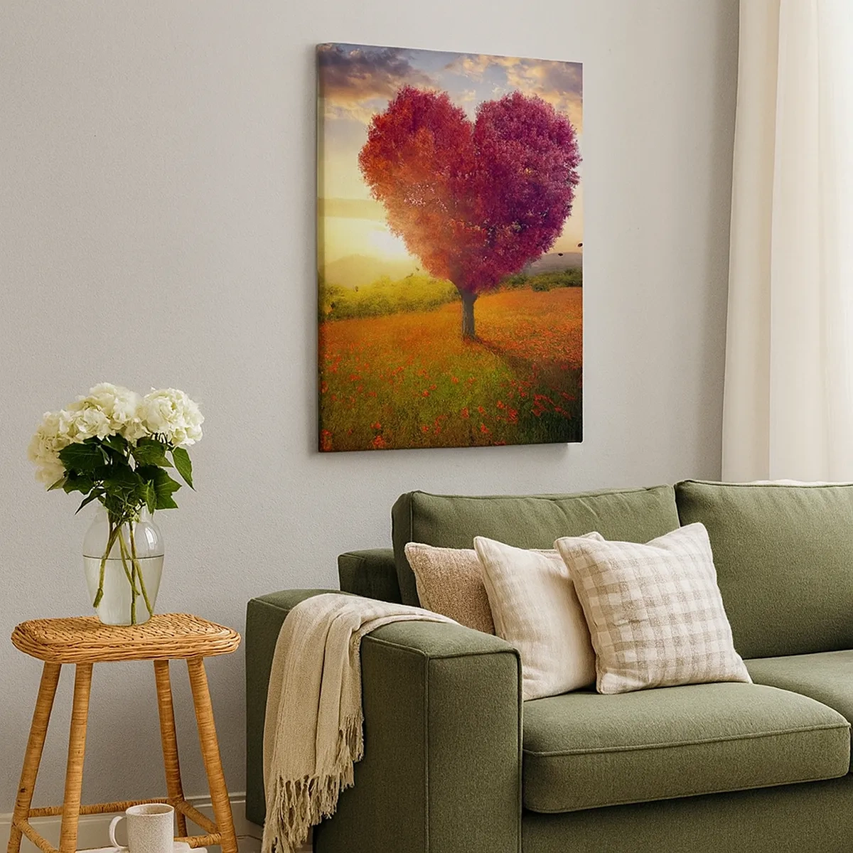 Cuadro sobre lienzo - Impresión de Imagen - Árbol en forma de corazón al atardecer - 50x70cm - Te atrapa el corazón - Decoración de pared moderna para salón y dormitorio ARTTOR