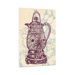 Cuadro sobre vidrio - Impresiones sobre Vidrio - Jarra estilizada con adornos sobre fondo floral. - 70x100cm - La belleza de lo cotidiano - Decoración de pared moderna para salón y dormitorio ARTTOR