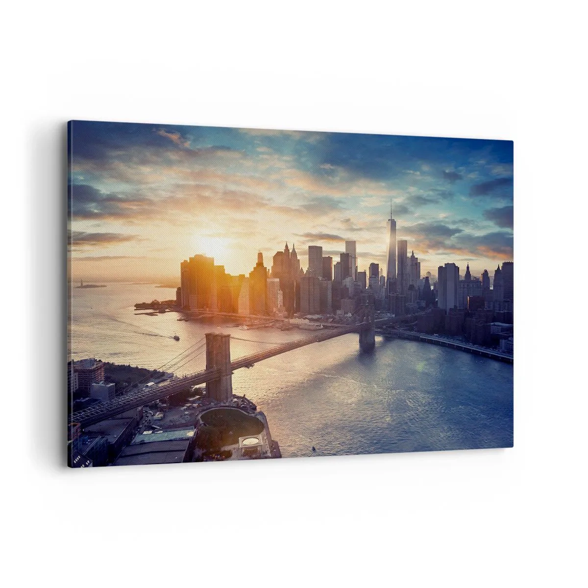 Cuadro sobre lienzo - Impresión de Imagen - Panorama de la ciudad con el puente y el río a la luz del sol poniente - 120x80cm - Un monumento a la cultura occidental - Decoración de pared moderna para salón y dormitorio ARTTOR