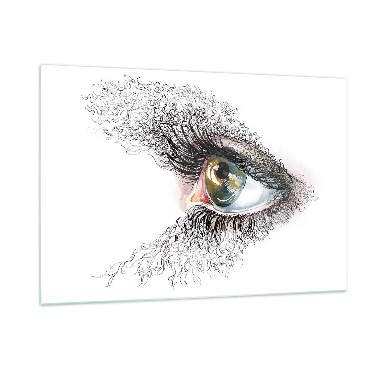 Cuadro sobre vidrio - Impresiones sobre Vidrio - Un ojo dorado rodeado de líneas dinámicas y detalles abstractos. - 120x80cm - Mira directamente a tu alma - Decoración de pared moderna para salón y dormitorio ARTTOR