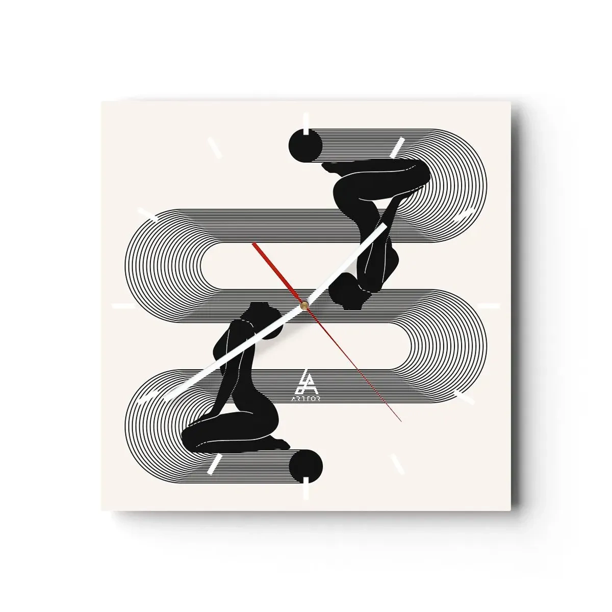 Reloj de pared - Reloj de vidrio - Siluetas negras con líneas geométricas sobre un fondo claro - 30x30cm - Simetría sensual - Decoración de pared moderna para salón y dormitorio ARTTOR
